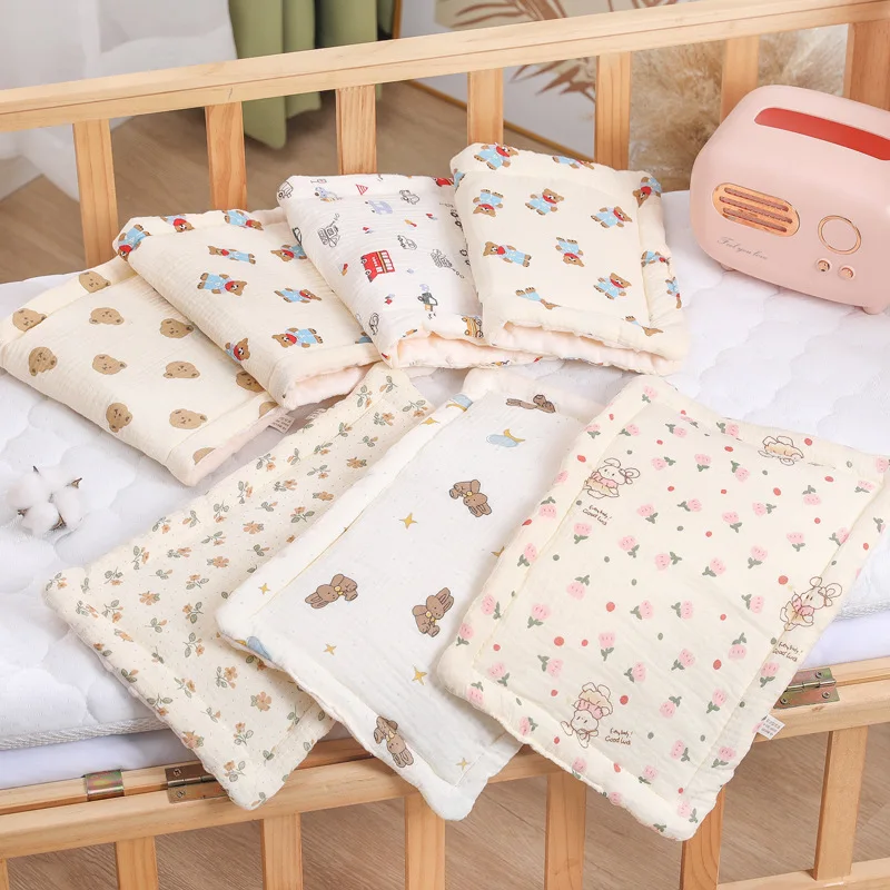 Newborn Pillow Pad Cotton Bean Velvet Cartoon Pattern Flat Pillow Baby Anti Vomiting Pillow Pad