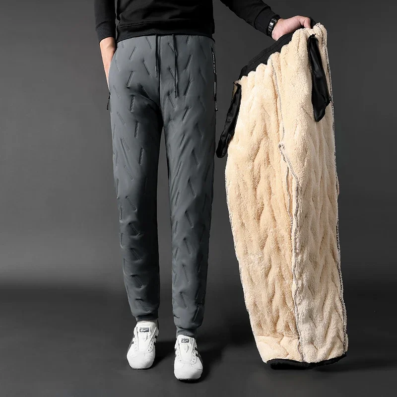 Winter Pants Men Motorcycle Plush Thick Fleece Sweatpant Lambswool Thermal Trousers Casual Pants Windproof Warm Cotton Pant Male