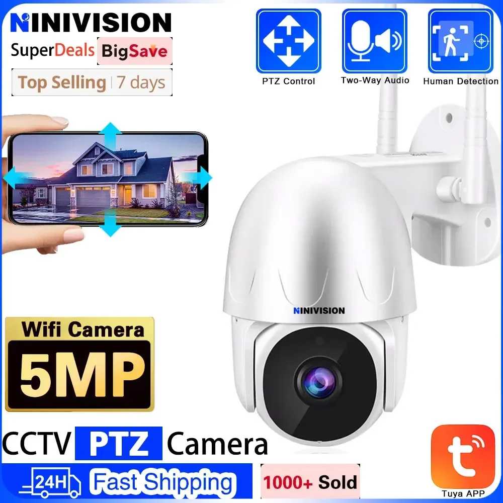 

5MP Tuya Wifi IP PTZ Camera Outdoor Security HD Camera AI Motion Detection CCTV Two-Way Audio Video Surveillance Auto Tracking