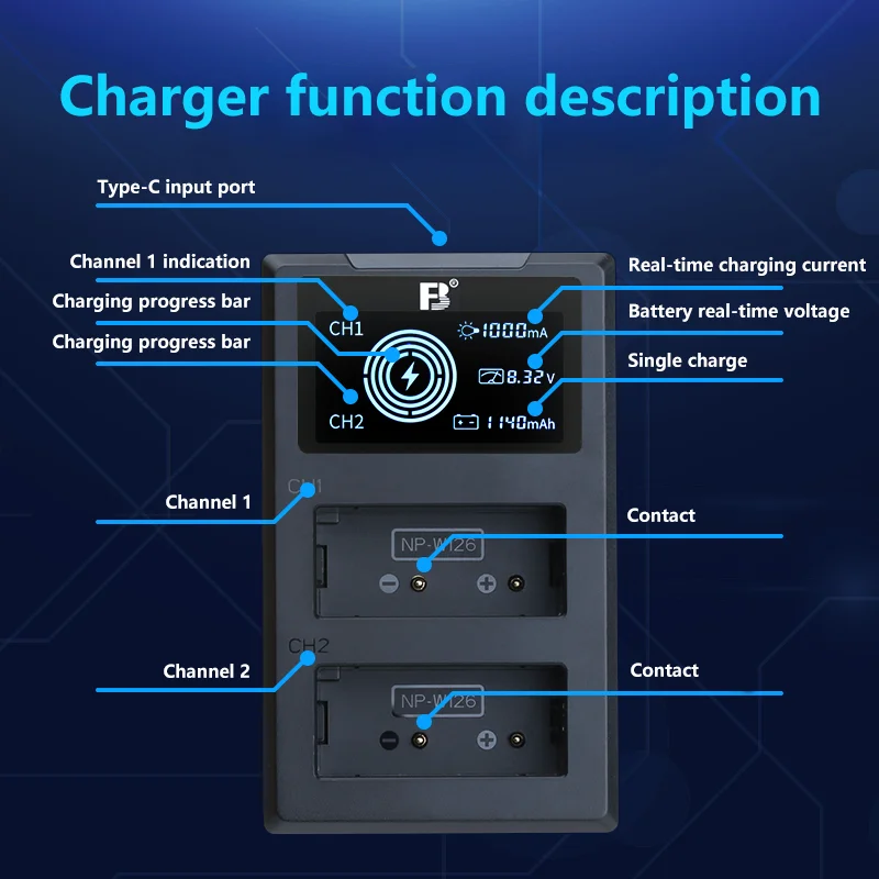 FB NP-W126S Battery LCD Dual USB Charger for Fujifilm Camera Battery XS10 XT30 II XA7 XA5 XA3 XT200 XT100 X100V X100F XE4 XE3