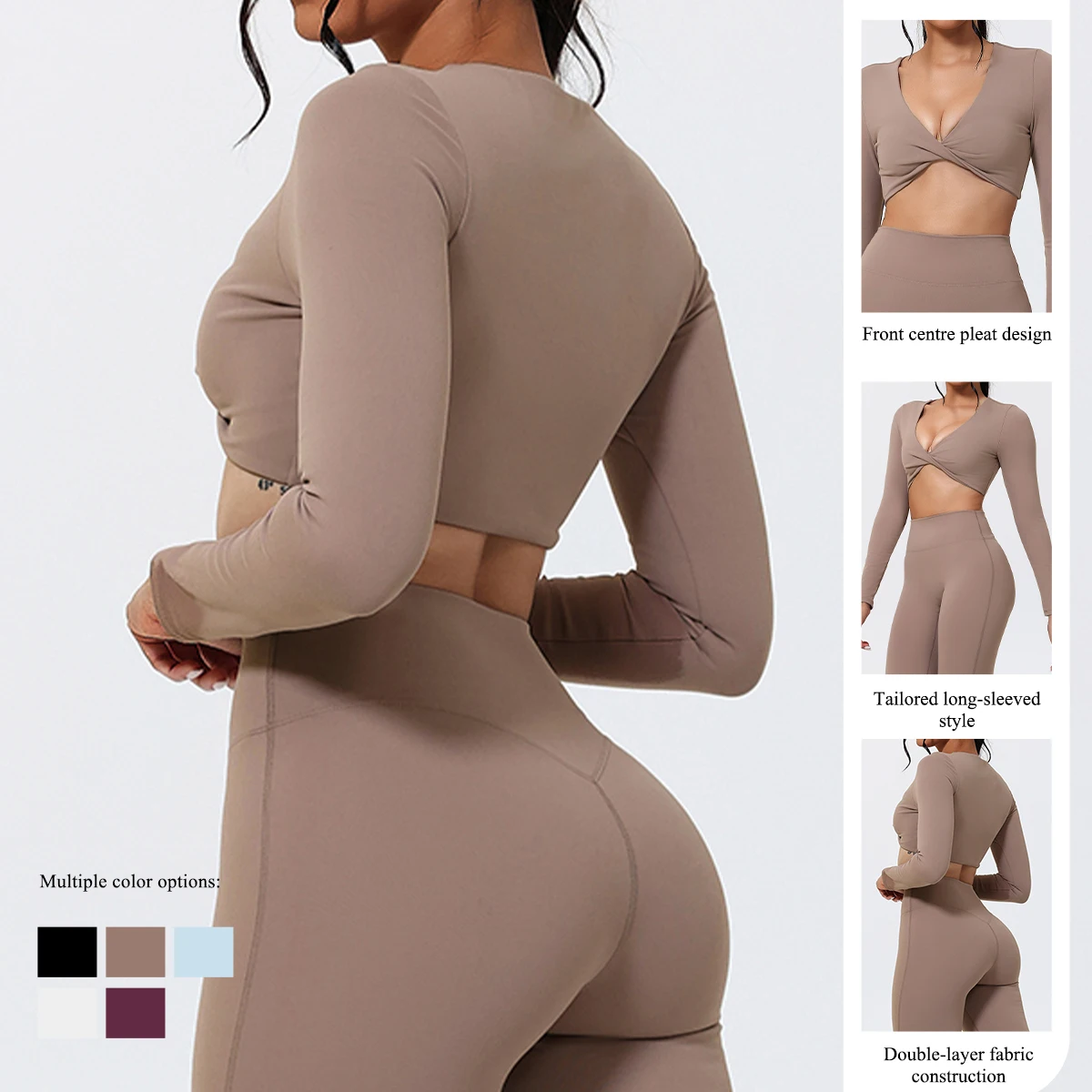 New Fall/Winter Women's Long-Sleeve Fitness T-Shirt Women's Outdoor Running & Fitness Top Women's Deep V-Neck Yoga Wear