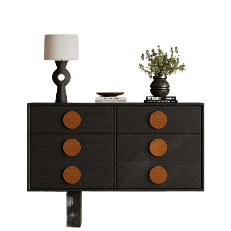 

Retro designer six-chest cabinet, wabi-sabi wind bedroom bedside storage cabinet