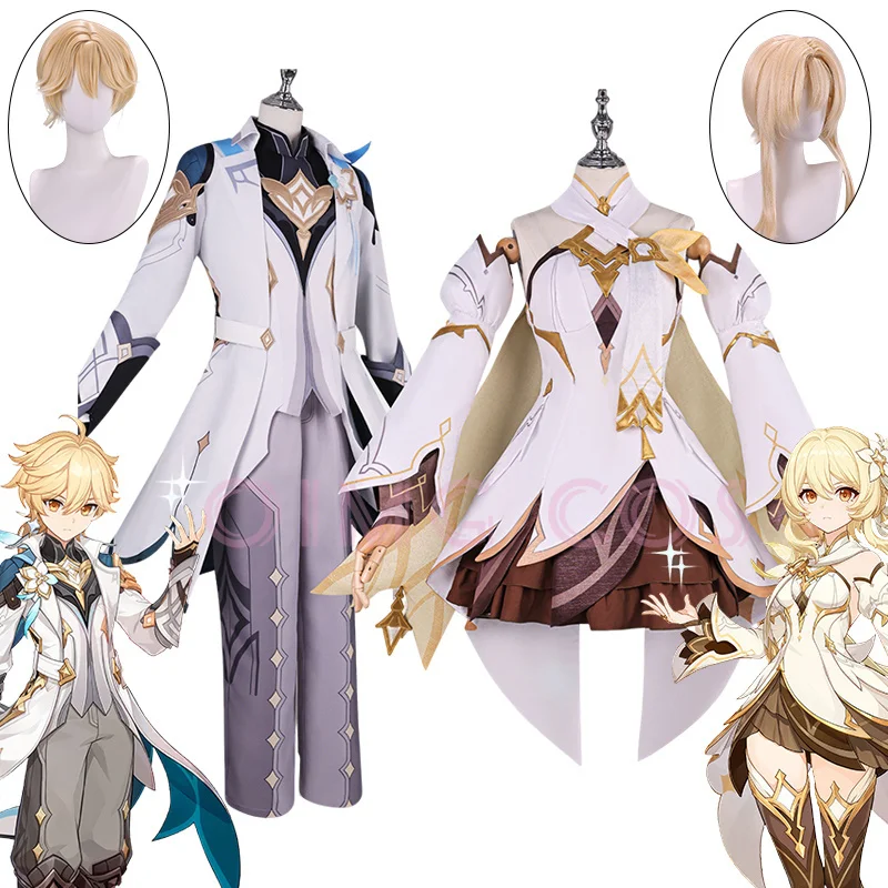 

Genshin Impact Lumine Aether Cosplay Costume Adult Carnival Uniform Anime Halloween Party Masquerade Costumes Women Game