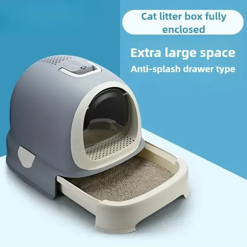 Fully Enclosed Cat Litter Box with Large Drawer Deodorizing Odor Control Self Cleaning Pet Toilet for Indoor Cats Litter Tray