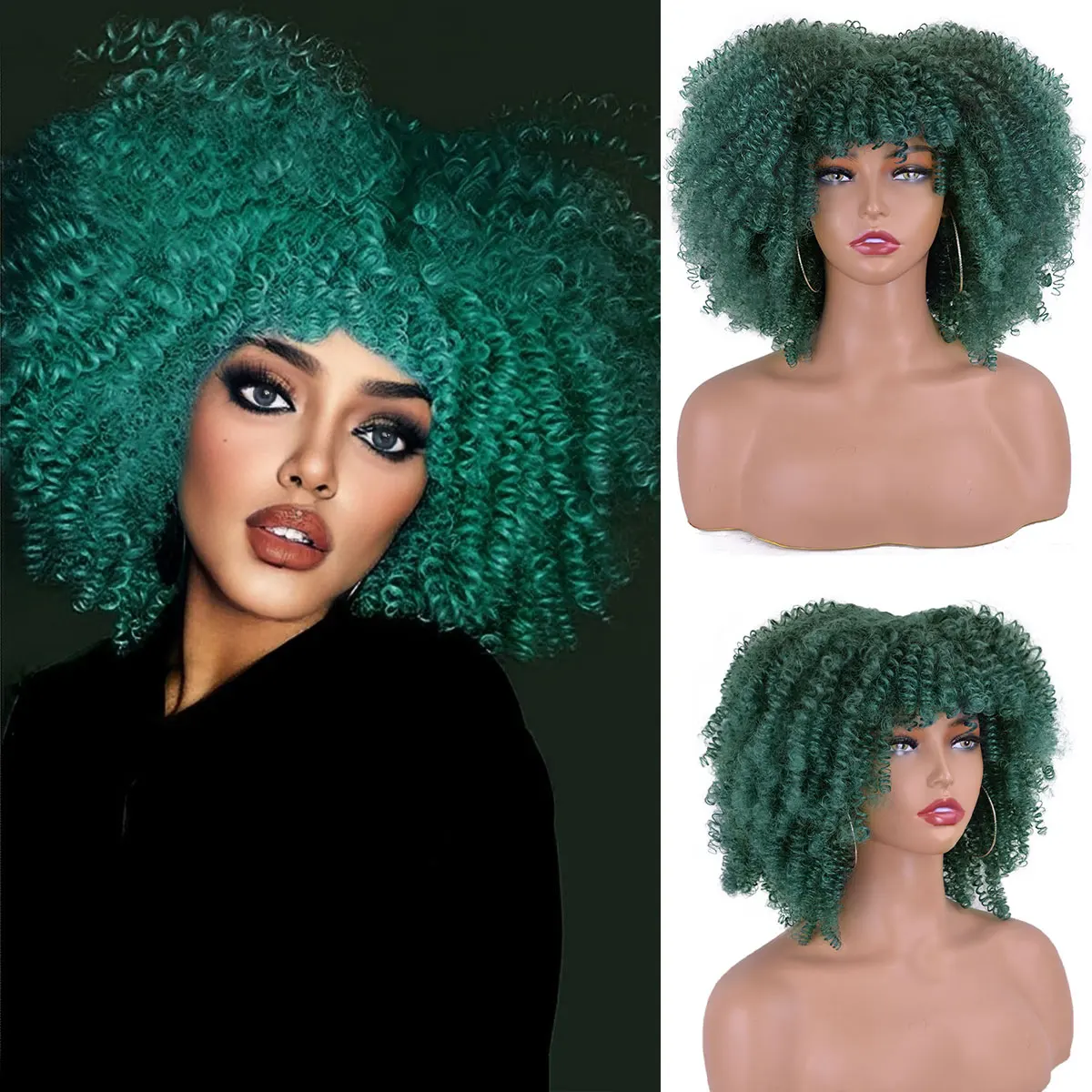 Peluca de pelo sintético corto Afro rizado con flequillo para mujeres negras, 12 pulgadas, pelucas de Cosplay Rubio Natu