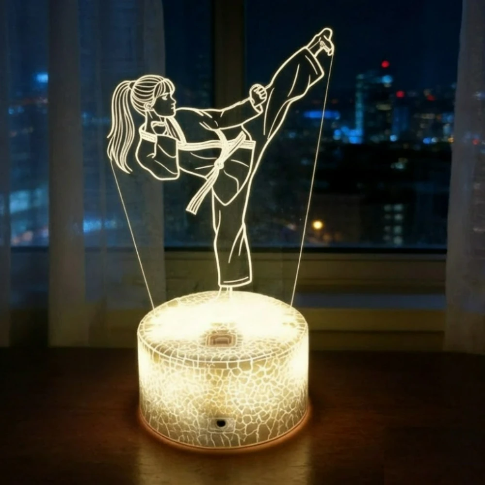 Nighdn Taekwondo Girl 3D Illusion Night Light 7 Colors Changing USB Table Lamp Bedroom Decor Martial Arts Lover Birthday Gift
