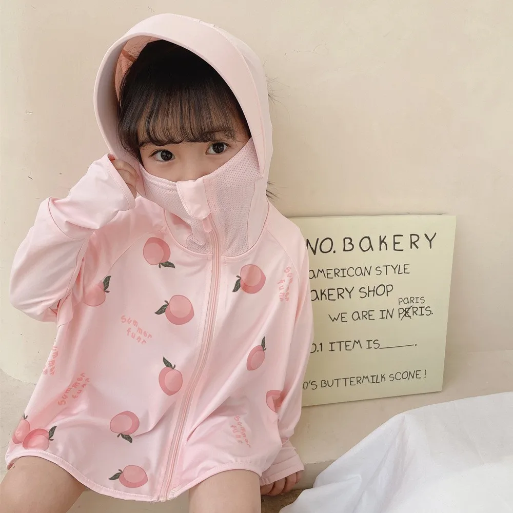 

Hat Kids Sunscreen Hoodie with Mask Veil Thin Long Sleeve Children Sun Protection Clothing Arm Sleeves Crop Top