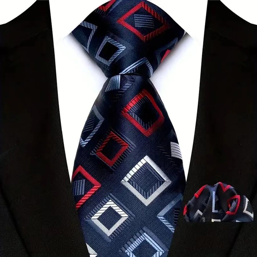 Klassische Business-Krawatte in Braun und Rot, 8 cm, für Herren, kariertes Karos, Taschentuch-Krawatten-Set für Hochzeit, Party, Alltag, Accessoires, Geschenk