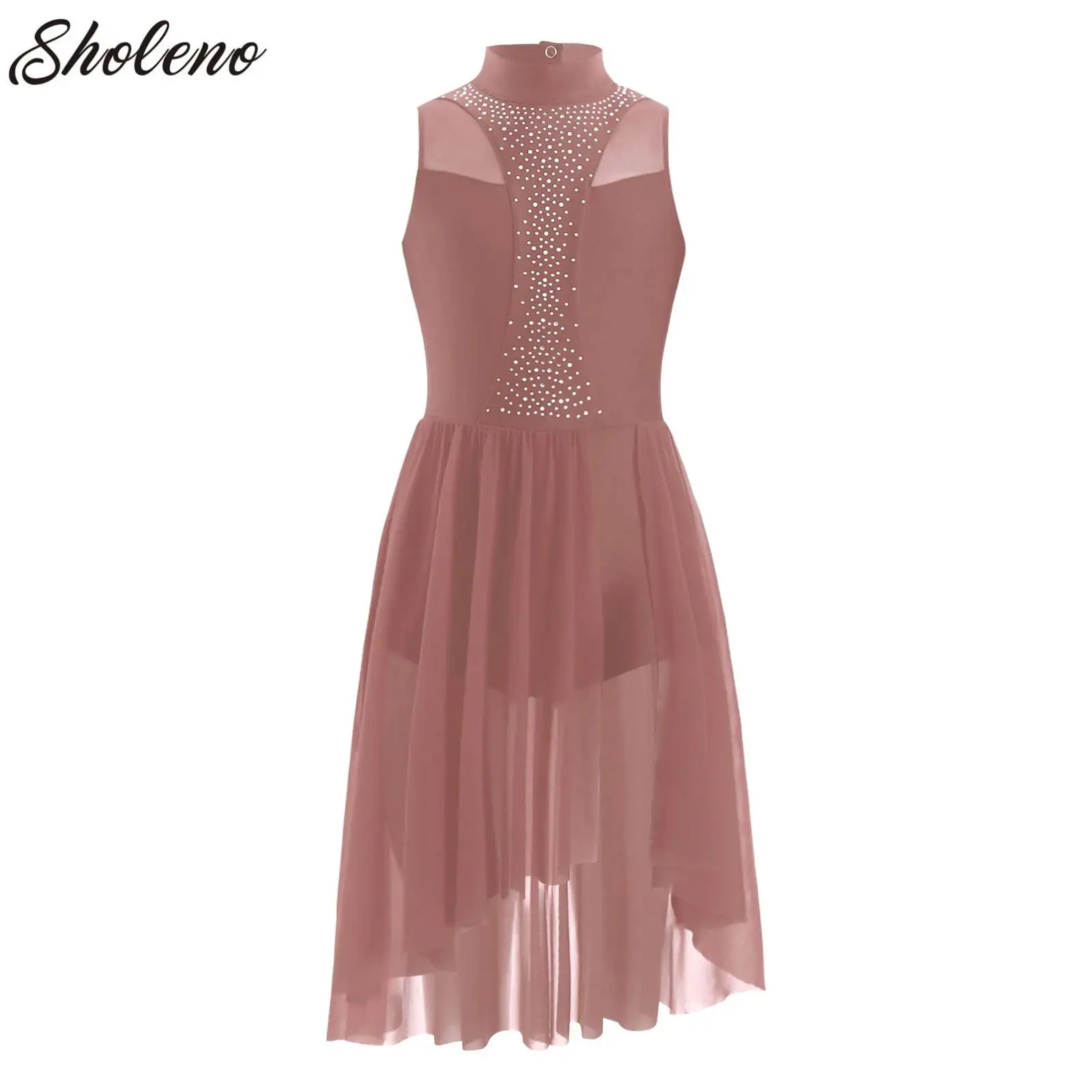 

Big Girls Figure Ice Skating Dance Dress Ballet Dance Competition Shiny Sleeveless Irregular Hem Kids Lyrical Modern Dancewear