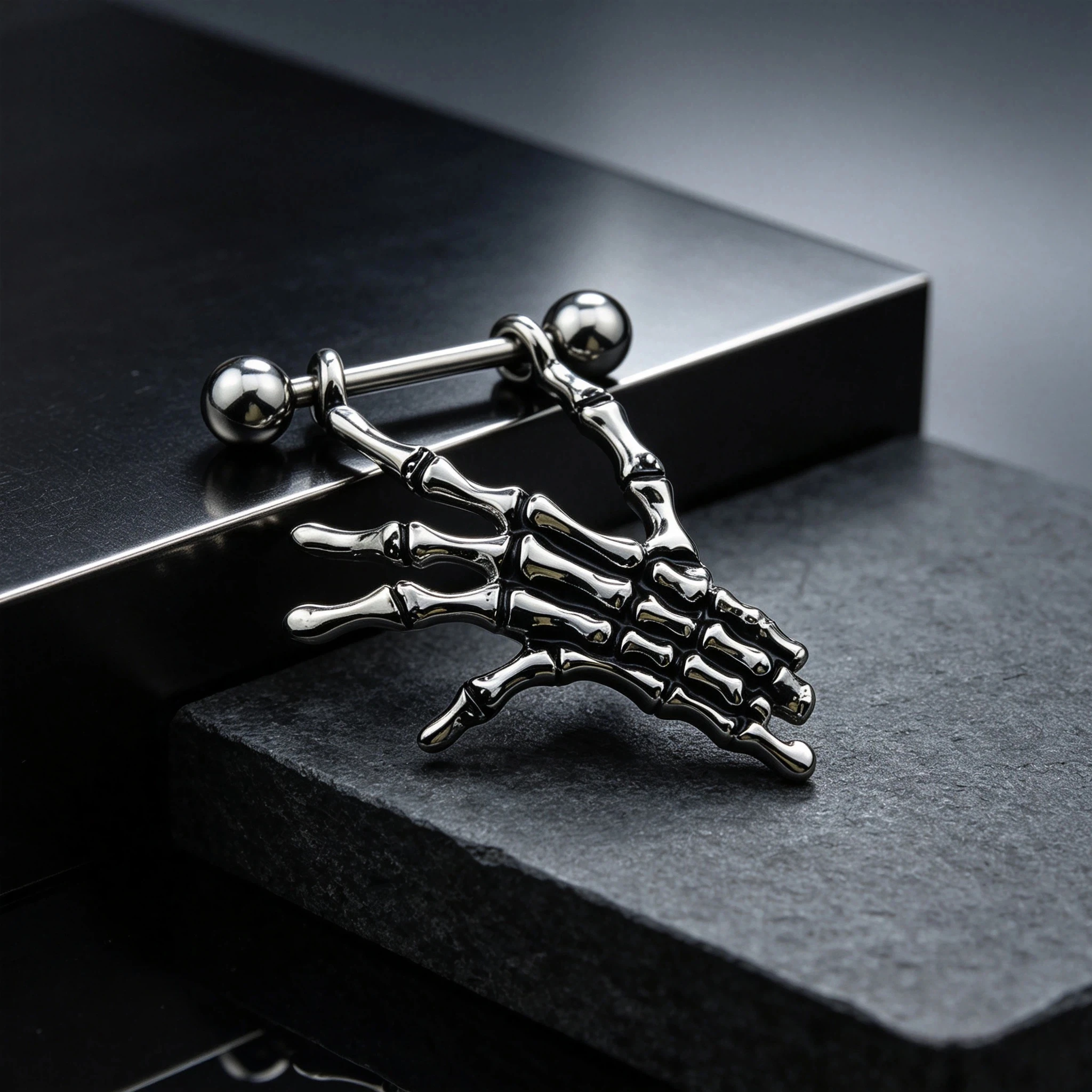 2 Pieces High Quality Skull Hands Punk Titanium Surgical Stainless Steel Barbell Nipple Piercing Body Jewelry For Women Men