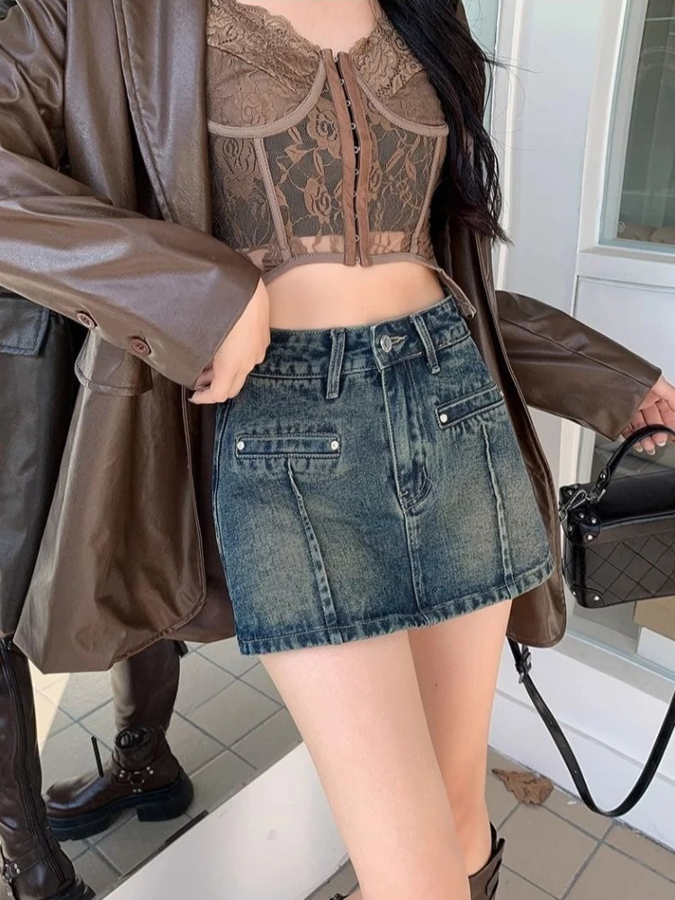

Женские джинсовые шорты-юбка в американском винтажном стиле 2026 года, новинка, А-силуэт, с завышенной талией, летние, стройнящие, модный дизайн для стильных девушек