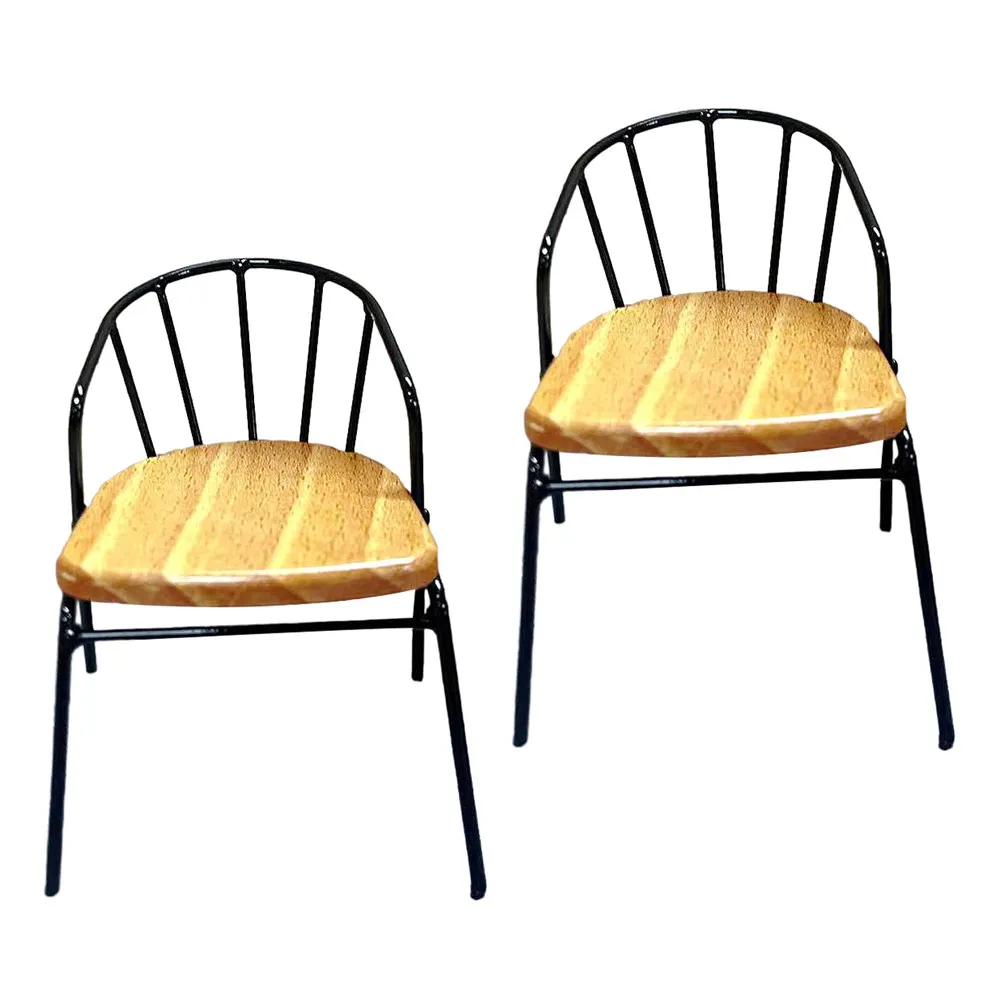 

2Pcs Nordic Style Mini House Backrest Chair Wooden Metal Miniature Furniture for Dollhouse Decor Realistic Cozy Living Room