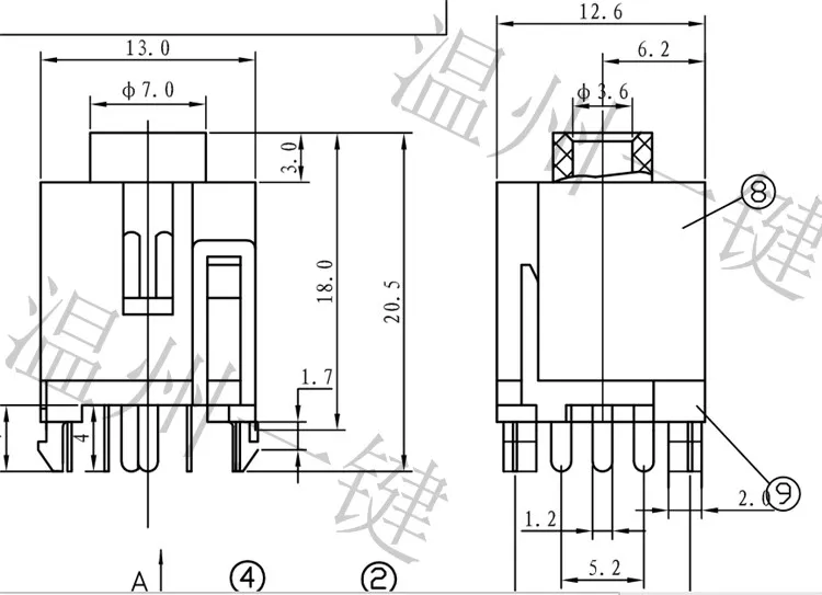 PJ-344 Power Socket 3.5 Headset Connector 7-Pin Pin 4 Fixed Feet Ф 3.5mm Socket USB
