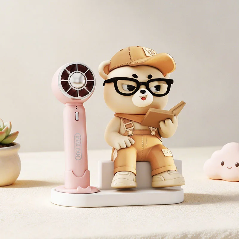 Home Decor Creative Bear Statue Portable Charging Fan Girl Student Desktop Small Ornament Cute Animals Sculpture Birthday Gifts