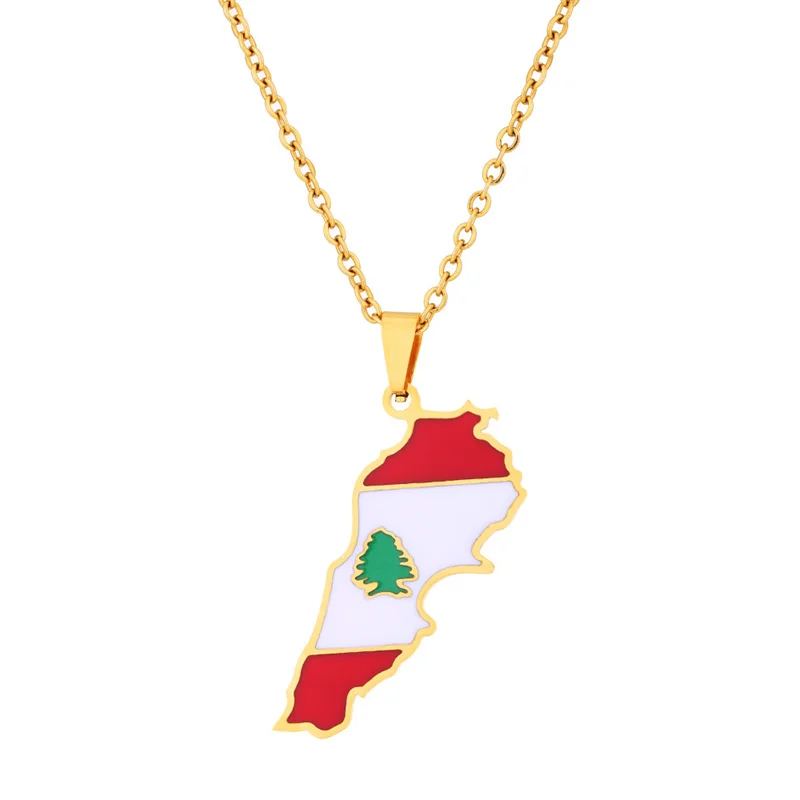 Lebanon Stainless Steel Dripping Oil Map Pendant Necklace Couple Accessories