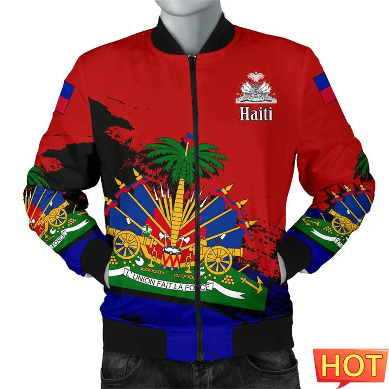 Harajuku 3D Printing The-Republic Of Haiti Emblem Jacket Haiti Emblem Graphic Jackets Children Fashion Streetwear Mens Clothing