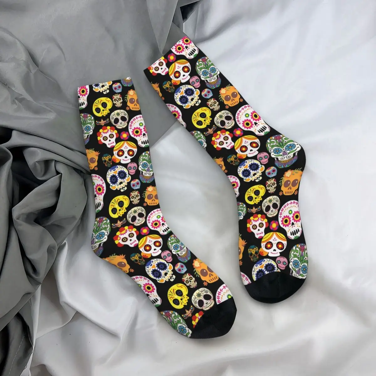 Vintage Day Of The Dead Skulls Men's Socks Skull Style Unisex Hip Hop Seamless Printed Happy Crew Sock Gift