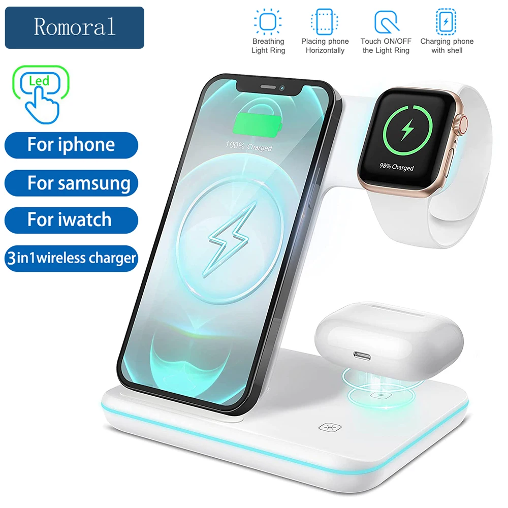 

3 in1 Wireless Charger Stand 15W EU/UK Fast Charging Dock Station For Apple Watch iWatch /6/5/4/3/2/SE iPhone13/12/11