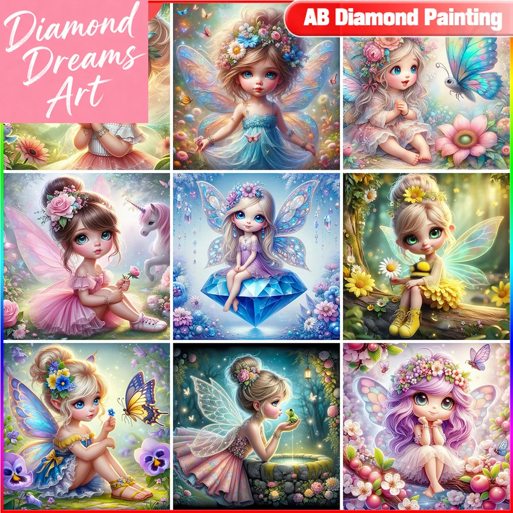 Frameless, New Diamond Painting Girl Elves Embroidery Butterfly Picture Rhinestones Flower Mosaic Portrait Decoration Wall