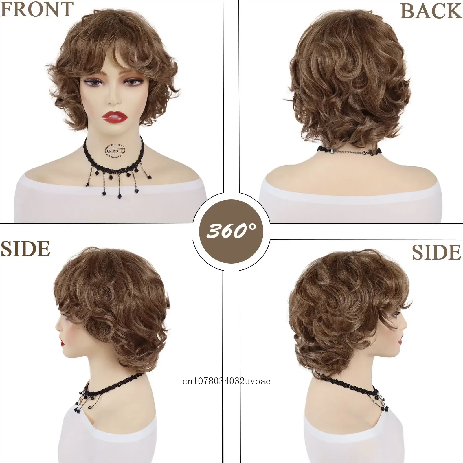 Brown Curly Wig with Bangs Synthetic Short Wigs for Women Korean Hairstyle Witty Cute Ladies Hair Daily Cosplay Halloween Party