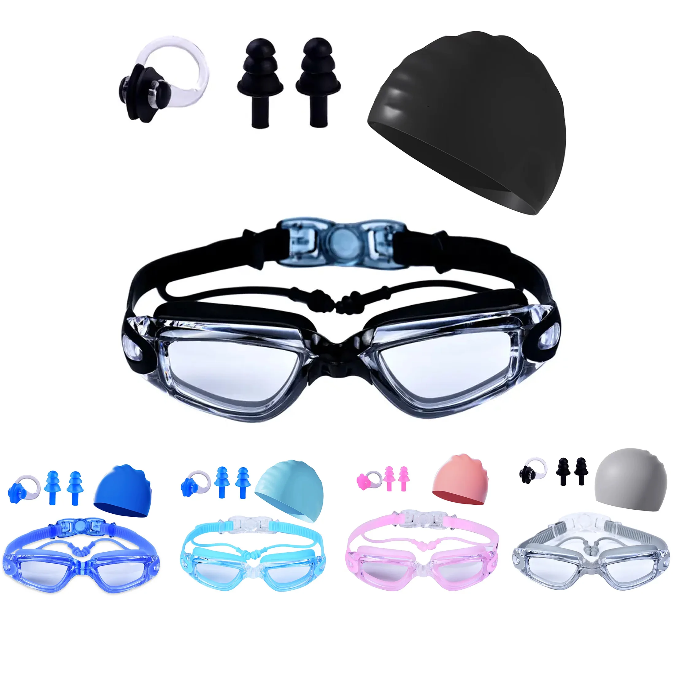 1Pc Adult Swimming Goggles Hd Swimming Goggles Non-Eye-Proof Silicone Earplugs Large Frame Anti-Fog Professional Waterproof Waterproof Ear Protection