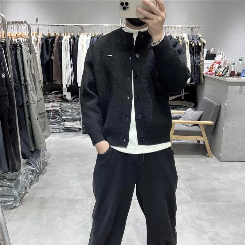 Cárdigan Abierto de Punto para Hombre, Cuello Redondo, Ajuste Hoado, Suéter Cálido y Moderno, Ropa de Abrigo para Otoño e I...