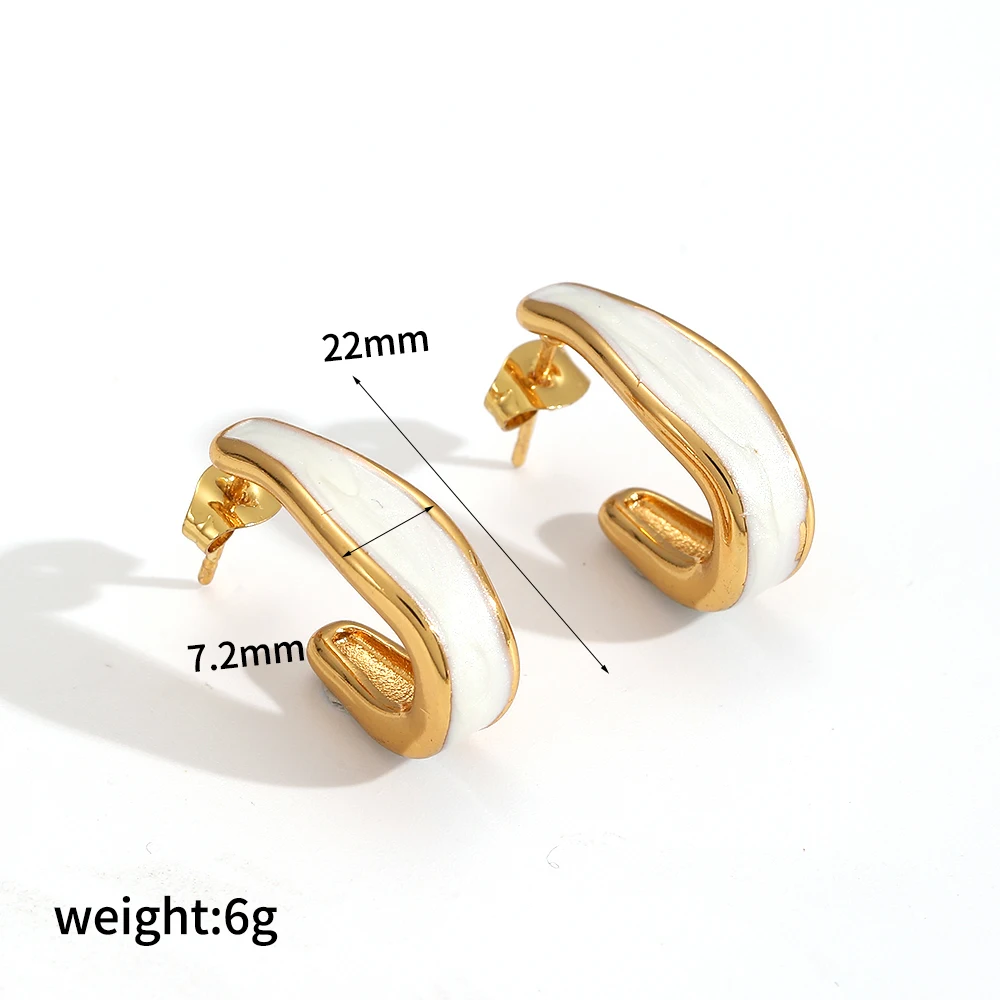 Modische Edelstahl-C-Form Weiß-Schwarz Emaillierte Creolen Damen Charm-Schmuck Accessoires – Detail 7
