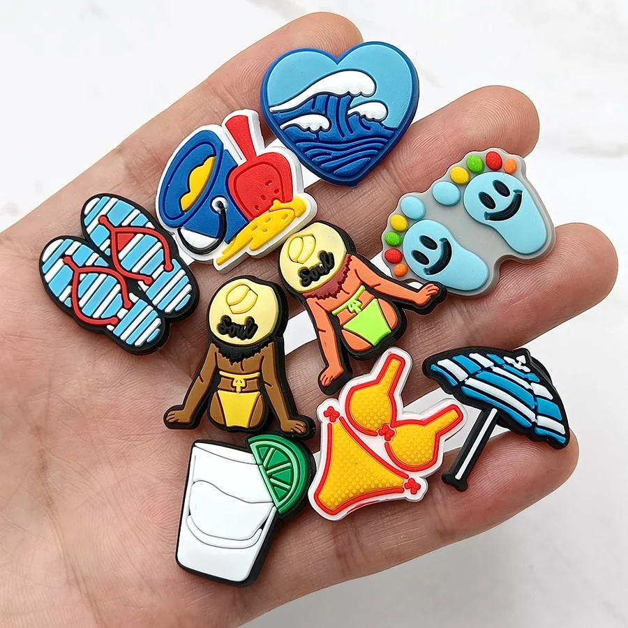 

Novelty Summer Beach PVC Shoe Charms Designer Sandal Upper Decorations Accessories Wave Bikini Shape Clogs Pin Buckle