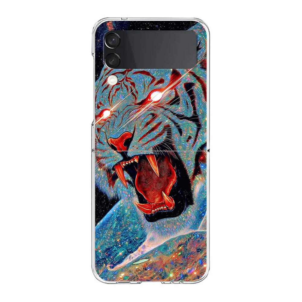 Colorful Tigers Phone Cover For Samsung Galaxy Z Flip 7 6 5 4 Case Transparent For Samsung Z Flip 3 Hard PC Foldable Shell Capas