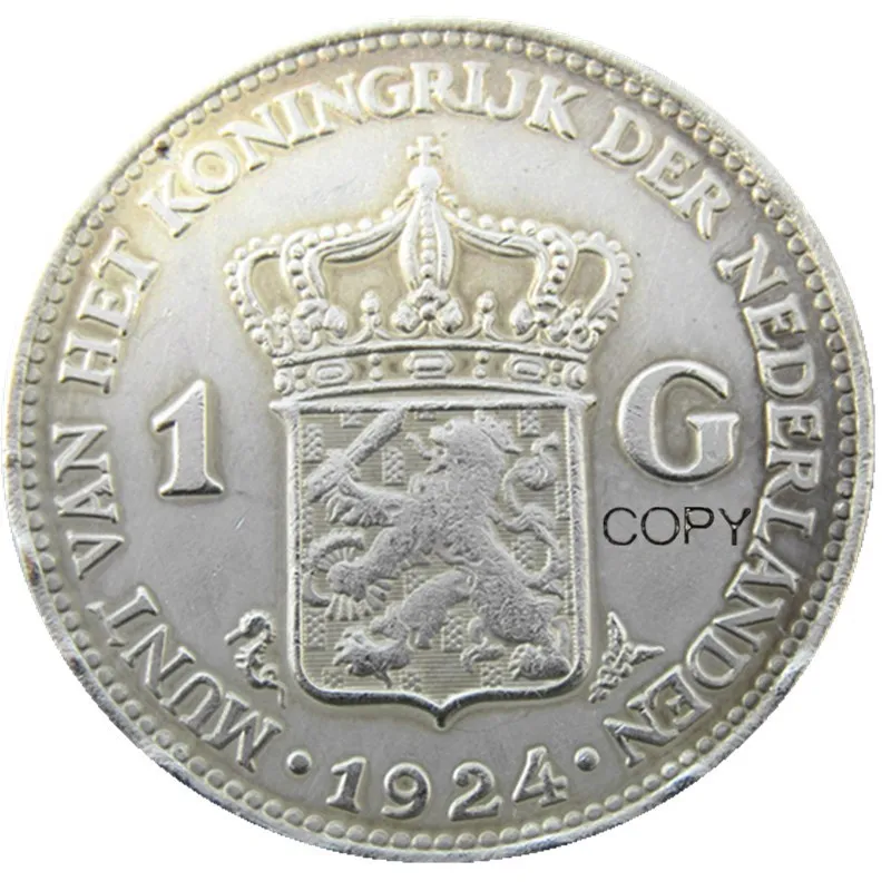 Netherlands,1924 1 Gulden Wilhelmina I Silver Plated Copy Decorative Coin