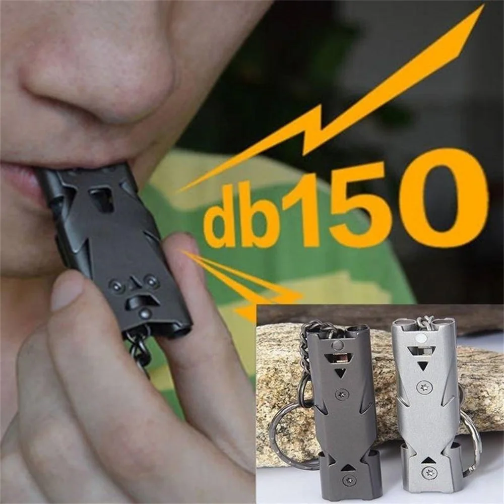 ท่อคู่นกหวีดจี้พวงกุญแจ Decibel แบบพกพากลางแจ้ง Survival ฉุกเฉิน Camping เครื่องมือนกหวีดมัลติฟังก์ชั่น 1PC