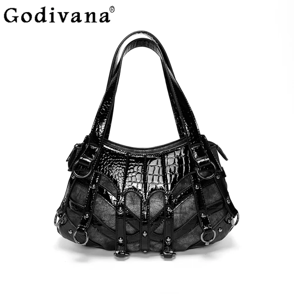 

Punk Dark Style Metal Rivet Stitching Large Capacity Shoulder Crossbody Sac Ladies Large Capacity Shopping Bags Handbags