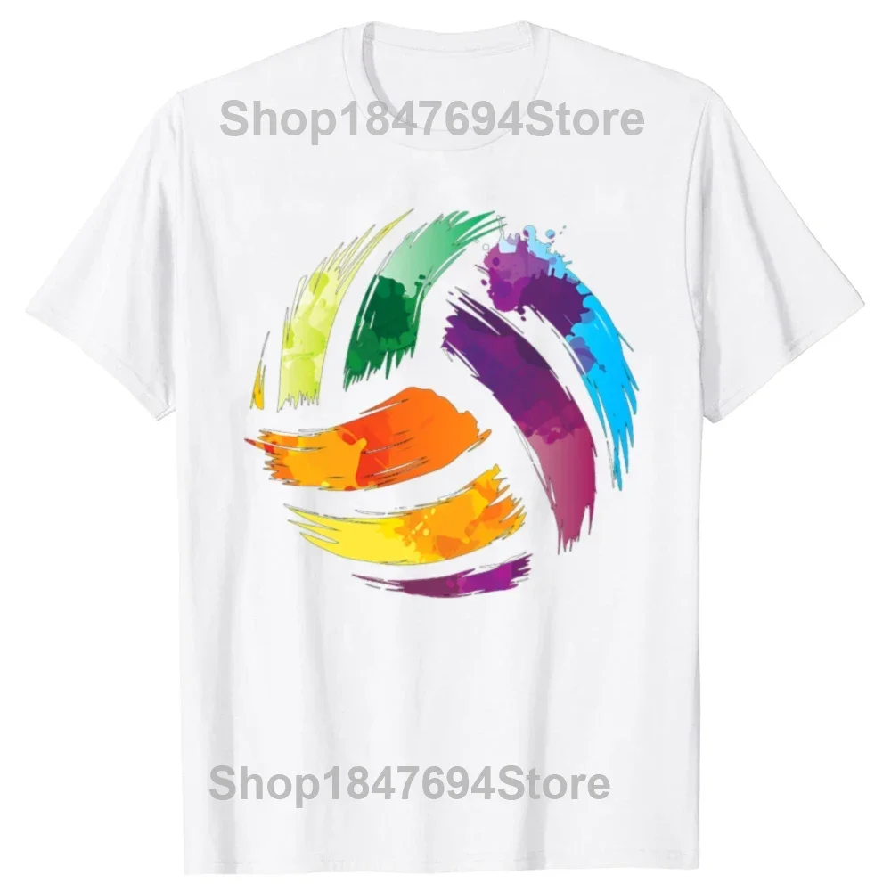 Funny Birthday Gift Colorful Volleyball Cute Colorsplash Ball T Shirt Men Women Short Sleeve T-Shirt Harajuku Graphic TShirts