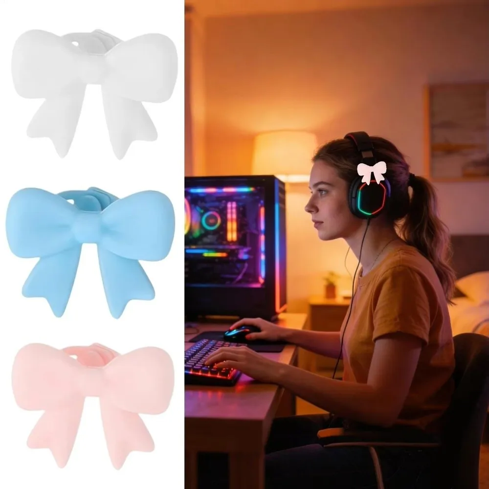 New 3D Bows Bow Headphone Accessories Silicone Clip On Headset Attachment Cute Reusable Headset Decorations For Friend Gift