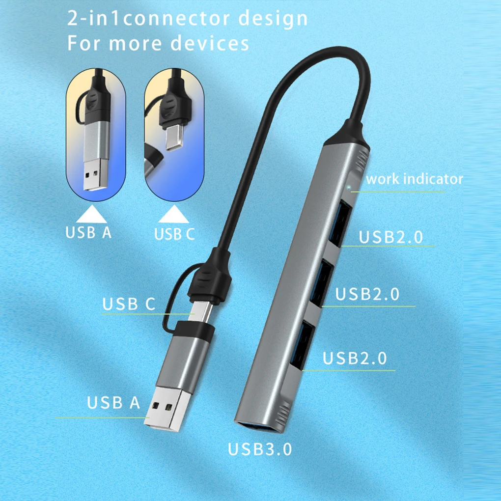 4 In 1 Type-C Hub Dubbel-Hoofd Dockingstation Mobiele Telefoons Laptops Data Transfer Kabel Splitter Adapter Apparatuur