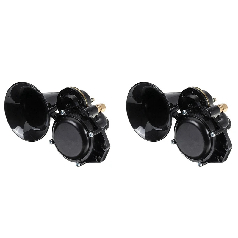 2X 12V/24V Auto Air Horn Loud Truck Trumpet Air Horn With Electric Valve Flat For Car Vehicle Trucks Bus Van Train