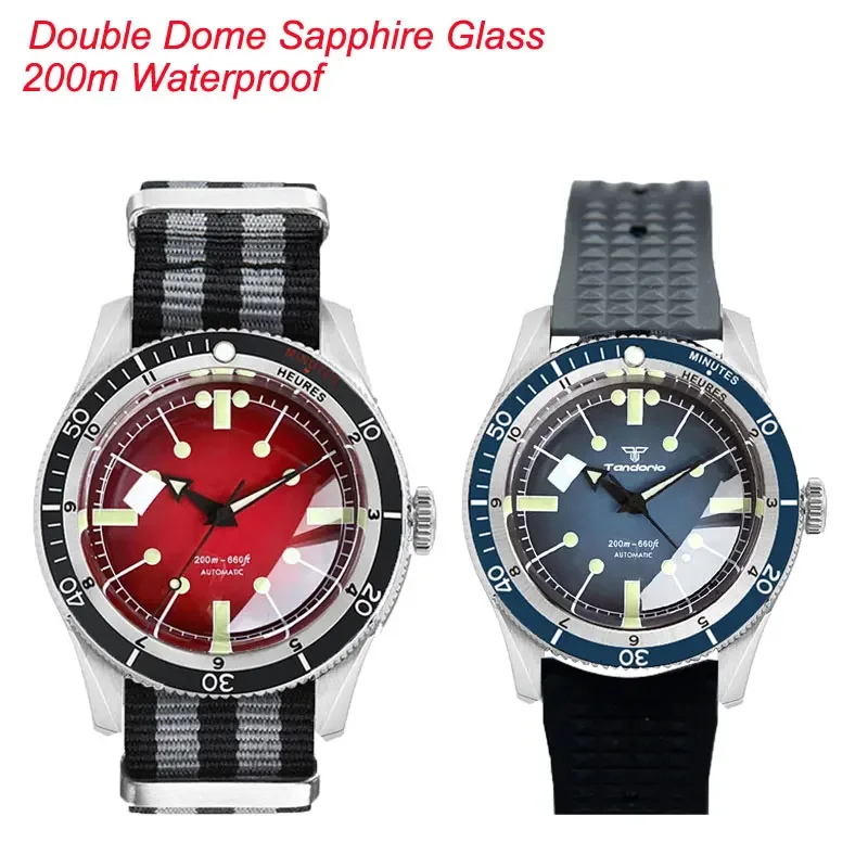 

200m Waterproof Tandorio 40mm Red Blue White Dial Automatic NH35A PT5000 Men Watch Green Lume Double Dome Sapphire Glass