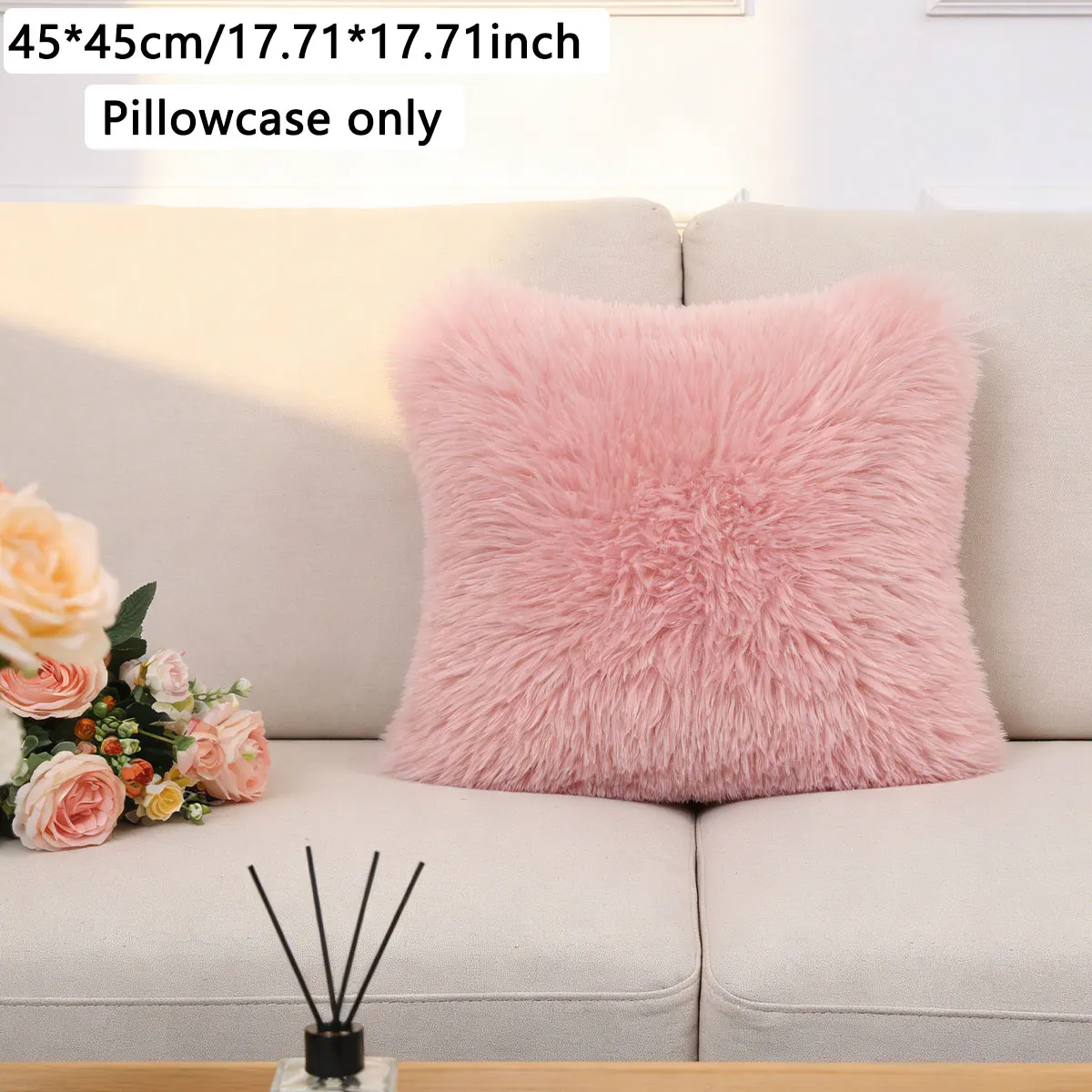 A Macaron Pink Plush Soft and Comfortable Pillowcase, Minimalist Versatile Light Luxury Soft Decor Pillowcase