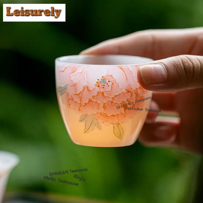 

50 мл ручная роспись чашка с цветком пиона, эстетическая чайная чаша, пара чая, дегустация чая, ароматическая чашка, чашки Chazhan Master, чайные предметы, ремесло