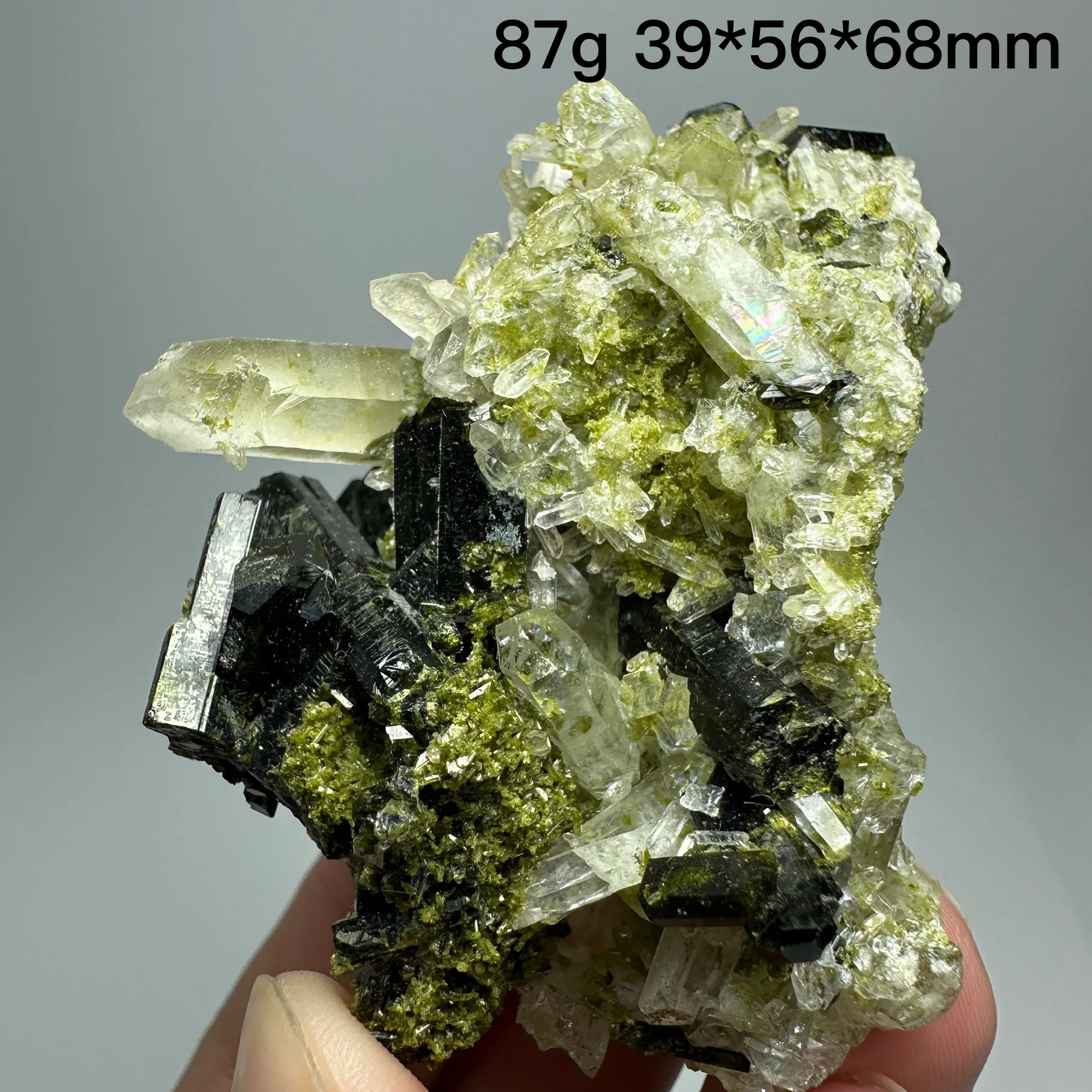 

Natural Green tourmaline Clear Quartz Crystal Symbiosis Rough Specimen Rock Healing Stone Home Decor