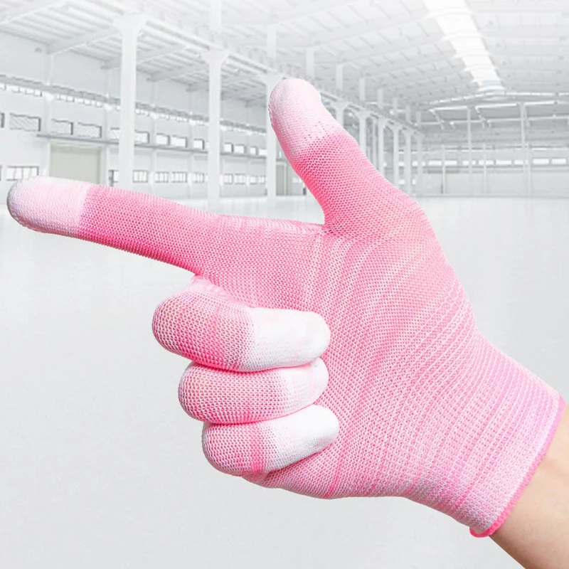 1 paio di guanti flessibili a righe immerse 13 aghi guanti sicuri da lavoro funzionamento senza polvere guanto rivestito in PU ad alta elasticità