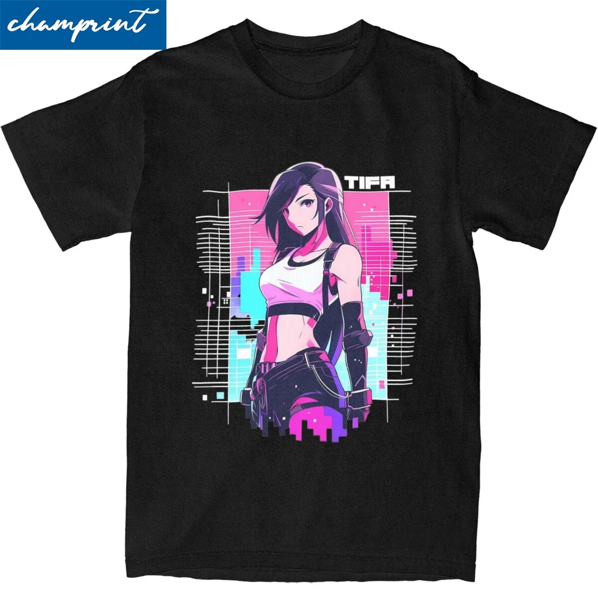 Men Women\'s Synthwave Tifa Lockhart T Shirts Final Fantasy Cotton Tops Cool Short Sleeve Round Neck Tee Shirt Gift Idea T-Shirts