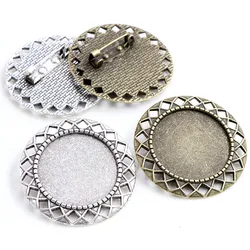 New Fashion 5pcs 25mm Inner Size Antique Silver Plated Bronze Brooch Pierced Style Cabochon Base Setting