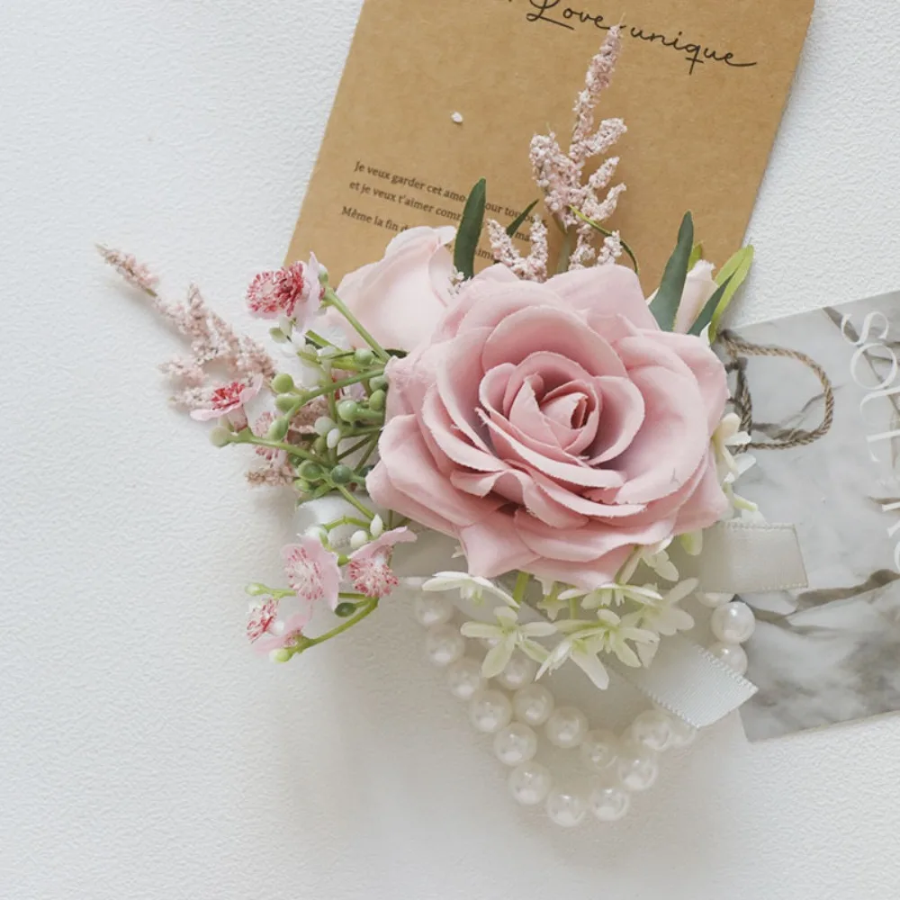 Pink Corsage and Boutonniere Set for Bride Groom Bridesmaids Groomsmen Wedding Homecoming Flowers Prom Suit Accessories