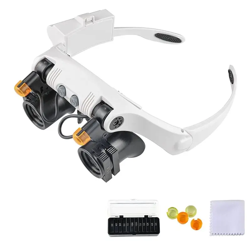 ABKY-LED Light Magnifying Glasses With 12 Interchangeable Lenses(3X- 10X), Hands Free Magnifier For Close Work