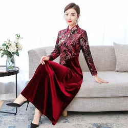 6XL Large Size Improved Cheongsam Dress Spring Autumn Women's Golden Velvet Dresses Mother Elegant Party Evening Vestidos Mujer