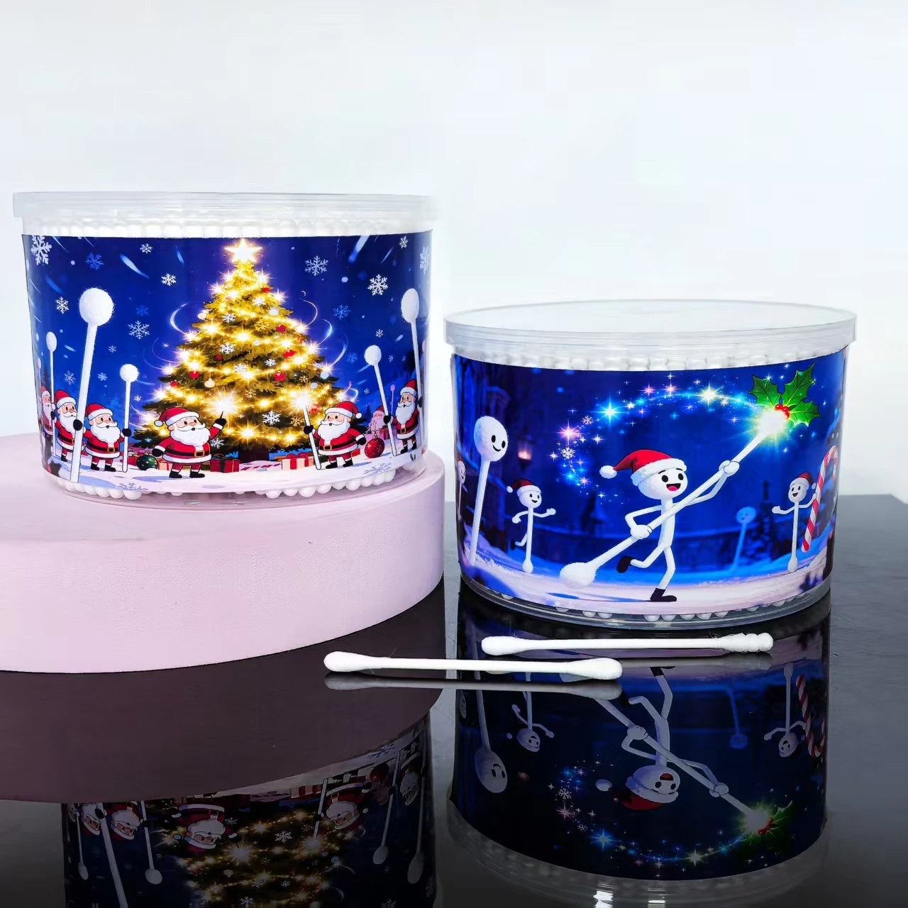 500/1000 Uds hisopos de algodón de Navidad, bastoncillos de algodón creativos de doble cabeza para árbol de Navidad, hisopos de algodón de regalo de Festival