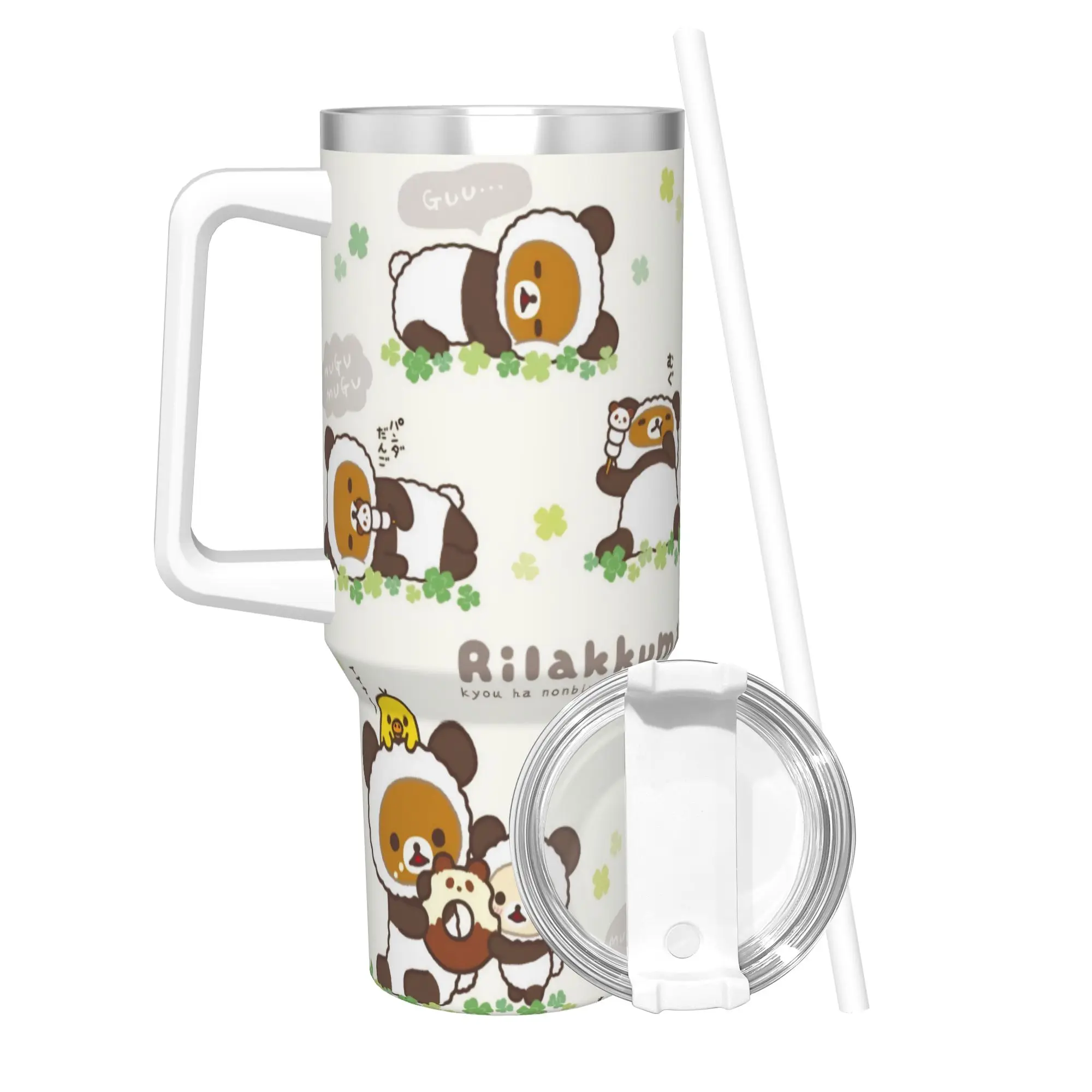 Stainless Steel Tumbler Kawaii Rilakkumas Thermal Mug  Leakproof Cold and Hot Mugs Cup Beach Water Bottle