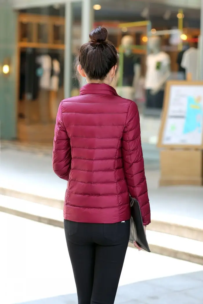 M-8XL White Duck Down Jacket for Women Winter Warm Down Coat Light Weight 2023 New Stand Collar Pocket Zipper Casual Outerwear