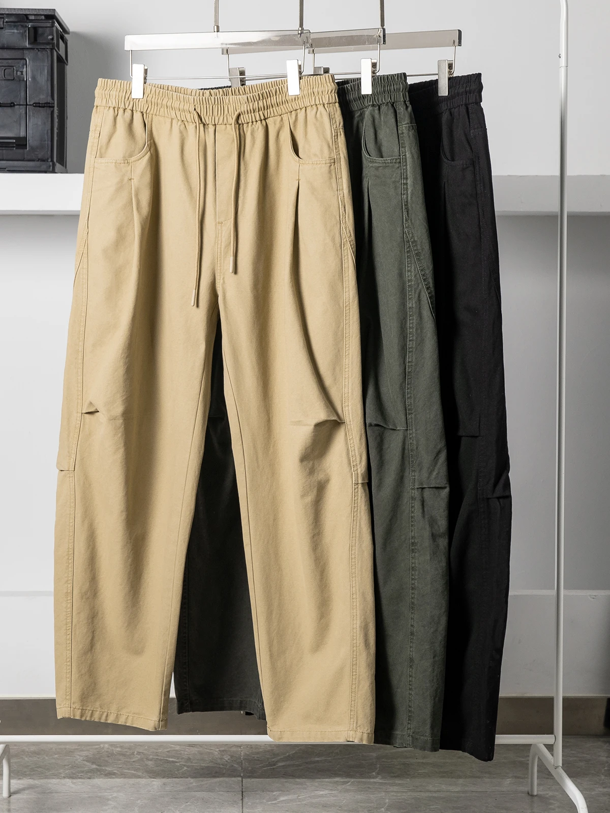 

Мужские повседневные брюки цвета хаки с широкими штанинами, прямого кроя, из чистого хлопка, рабочие брюки, осенне-зимние, модные, простые, свободного кроя